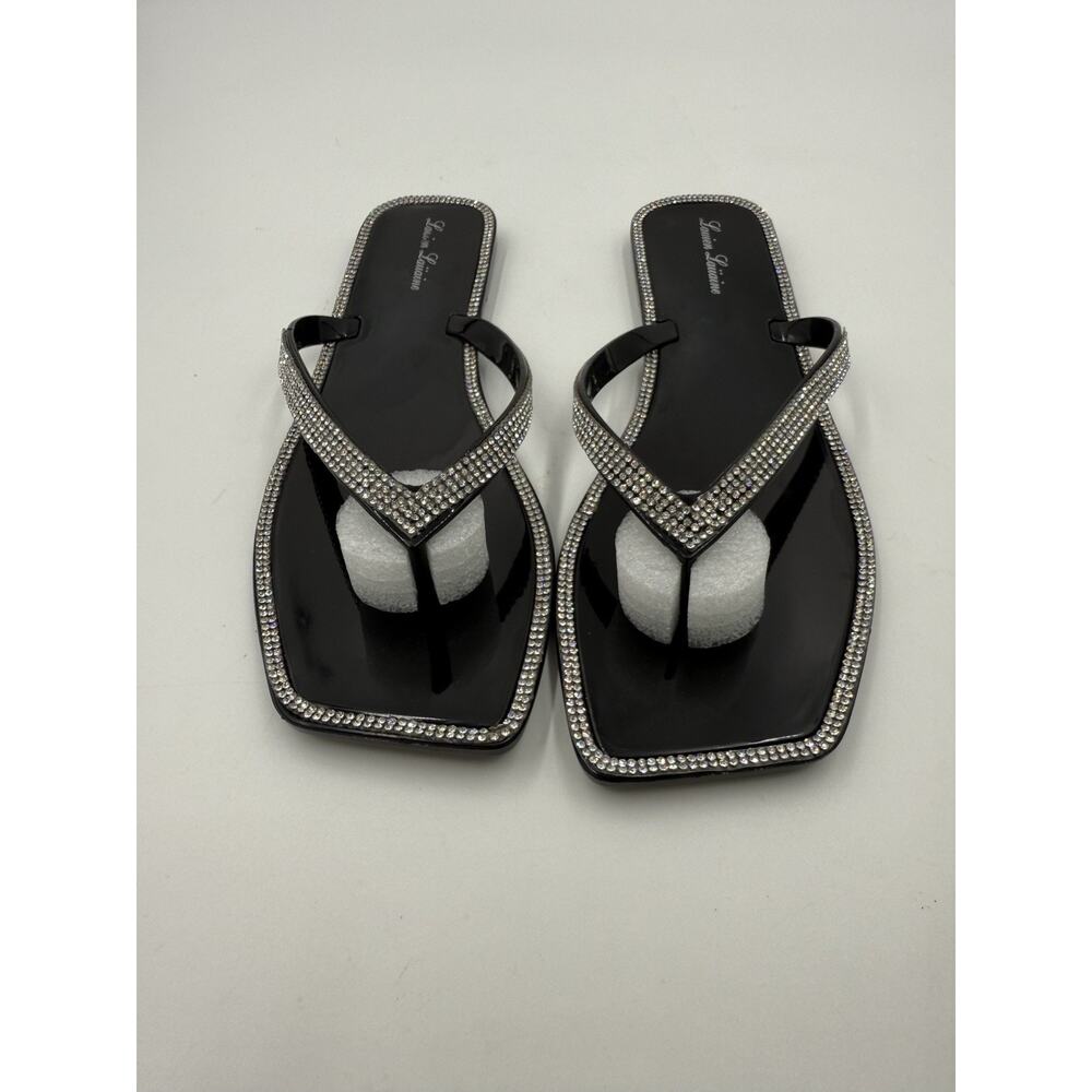 Lauren Lorraine Jellys Thong Sandal Square Toe Size 9.5 Rhinestones Tampa Black - Picture 3 of 9